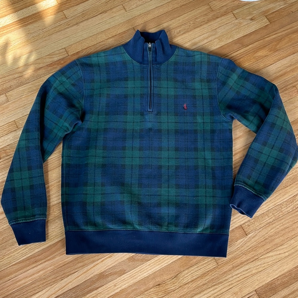 POLO Ralph Lauren VINTAGE Tartan Plaid 1/4 Zip Pullover Sweater